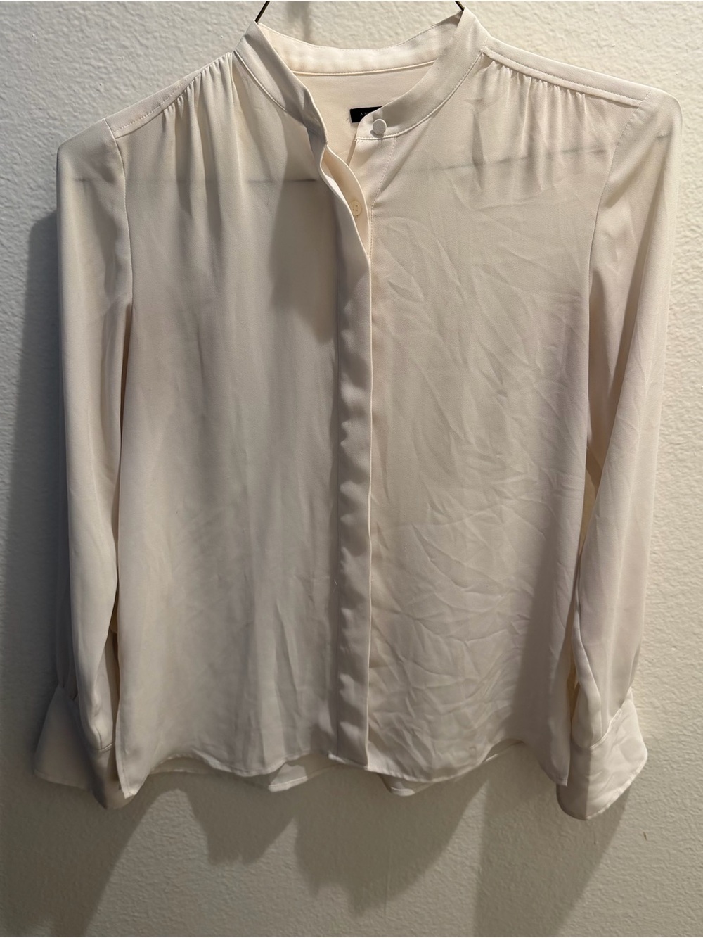 Ann Taylor Cream Mandarin-Collar Blouse